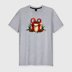 Мужская slim-футболка Новогодний подарок сюрприз