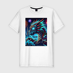 Мужская slim-футболка Cyber dragon - ai art neon