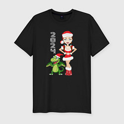Мужская slim-футболка Новогодний дракон 2024 и снегурочка