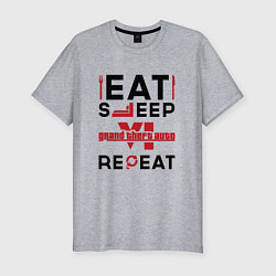 Футболка slim-fit Надпись: eat sleep GTA6 repeat, цвет: меланж