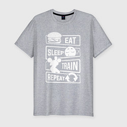 Мужская slim-футболка Еда сон тренировка
