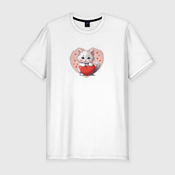 Мужская slim-футболка Мультяшный котенок и сердечко