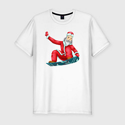 Футболка slim-fit Дед Мороз сноубордист, цвет: белый