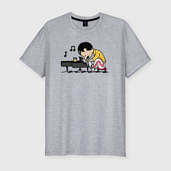 Мужская slim-футболка Фредди Меркьюри за роялем