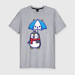 Футболка slim-fit Пингвин с кошачим зонтом, цвет: меланж