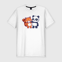 Мужская slim-футболка Милые панды