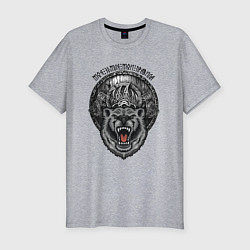 Мужская slim-футболка Суровый медведь в символике с топорами