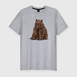 Мужская slim-футболка Бурый медведь сидит
