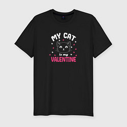 Футболка slim-fit My cat is my Valentine 2024, цвет: черный
