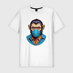 Футболка slim-fit Портрет обезьяны в маске, цвет: белый
