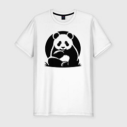 Мужская slim-футболка Сидящая чёрная панда