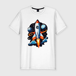 Мужская slim-футболка Ракета в пространстве
