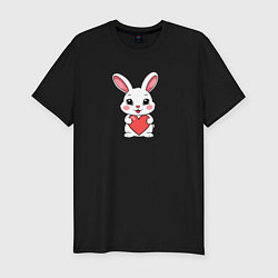 Мужская slim-футболка Зайчонок с красным сердечком