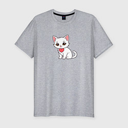 Мужская slim-футболка Белая кошка с сердечком