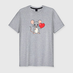 Мужская slim-футболка Мышка с сердечком в руках
