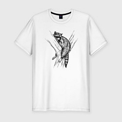 Мужская slim-футболка Енот отдыхает на дереве