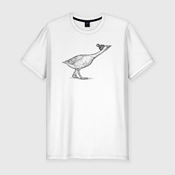 Футболка slim-fit Гусь в шапке атакует, цвет: белый