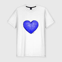Футболка slim-fit Синее сердце нарисованное карандашами, цвет: белый