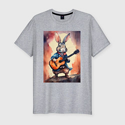 Мужская slim-футболка Милый романтичный кролик c гитарой