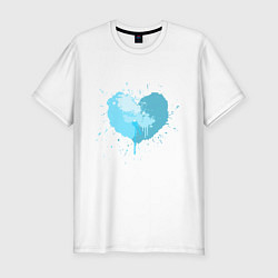 Мужская slim-футболка Сердце бирюзовое из капель и брызг