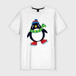 Футболка slim-fit Пингвин на коньках, цвет: белый