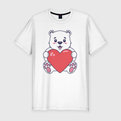 Мужская slim-футболка Белый медведь с сердцем