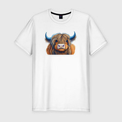 Мужская slim-футболка Шотландский волосатый бык