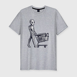 Мужская slim-футболка Пришелец с покупками