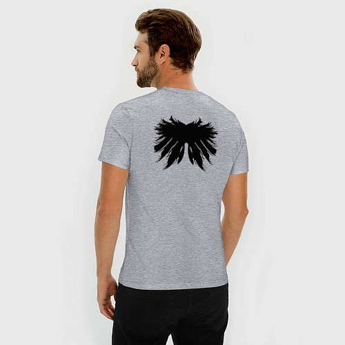 Мужская slim-футболка Крылья перья крест пушистые / Меланж – фото 4