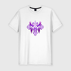Мужская slim-футболка Две птицы с узорами гжель фиолетовая