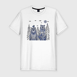 Мужская slim-футболка Два медведя в стиле мезенской росписи