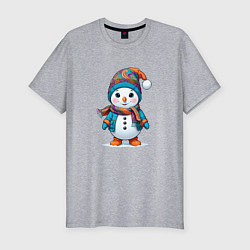 Футболка slim-fit Снеговик в шапочке и с шарфом, цвет: меланж