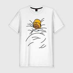 Мужская slim-футболка Гомер в кровати
