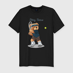Футболка slim-fit Плюшевый медвежонок играет в теннис, цвет: черный