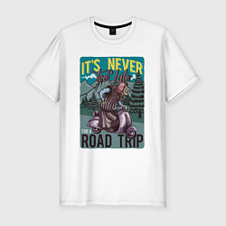 Мужская slim-футболка Бабушка на скутере - road trip