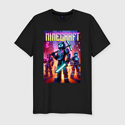Мужская slim-футболка Cyberpunk and Minecraft - ai art collaboration