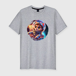 Мужская slim-футболка Космический котёнок в скафандре