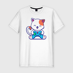 Мужская slim-футболка Котик с джойстиком