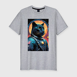 Мужская slim-футболка Пантера бравый космонавт - нейросеть