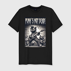 Мужская slim-футболка Black kitten - punks not dead