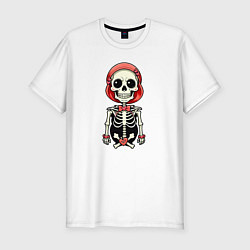 Мужская slim-футболка Скелет с бабочкой красный