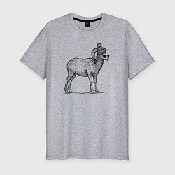 Мужская slim-футболка Баран в шапке с помпоном