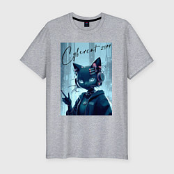 Мужская slim-футболка Cybercat 2099 - ai art