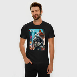 Футболка slim-fit Cool hare with a skateboard - ai art, цвет: черный — фото 2