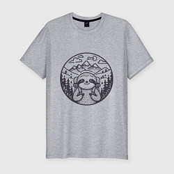 Футболка slim-fit Ленивец турист с рюкзаком, цвет: меланж