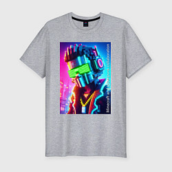 Мужская slim-футболка Minecraft and cyberpunk - collaboration ai art