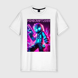 Футболка slim-fit Neon Minecraft - ai art, цвет: белый