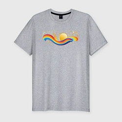 Мужская slim-футболка Радуга с солнцем и звездами