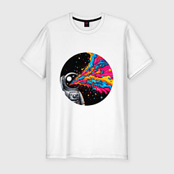 Мужская slim-футболка Космонавт с разноцветными брызгами