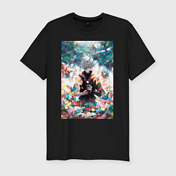 Футболка slim-fit Адский рай Габимару цветы, цвет: черный